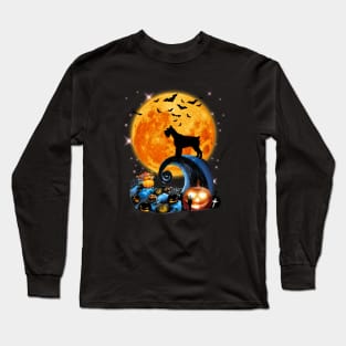 Giant Schnauzer Dog Moon Cliff Pumpkin Halloween Long Sleeve T-Shirt